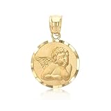 Ioka - 14K Gold Guardian Angel Pendant – Real Cherub Charm – Confirmation Christening Baptism Jewelry Gift - Catholic Christian Keepsake - Religious Necklace Accessory (14.5mm, 1.65grams)