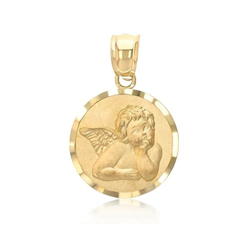 Ioka - 14K Gold Guardian Angel Pendant – Real Cherub Charm – Confirmation Christening Baptism Jewelry Gift - Catholic Christian Keepsake - Religious Necklace Accessory (10mm and 14.5mm)