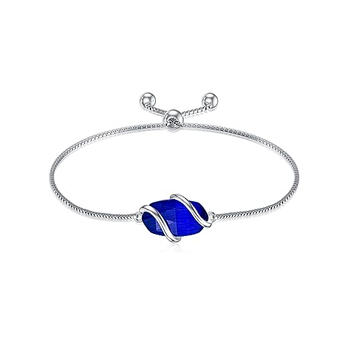 Bracelet for Women 925 Sterling Silver Dainty Simple Gemstone Link Bracelet Fine Jewelry Birthday Christmas Gifts for Women Her Mom (Fully Adjustable to 9 Inches)