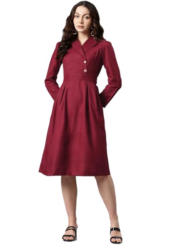 Mac Arthur V-Neck Flared Hem with Tie Back, Women's Blazer Dress Lapel Collar Long Sleeve Work Office Dresses, Button Closure