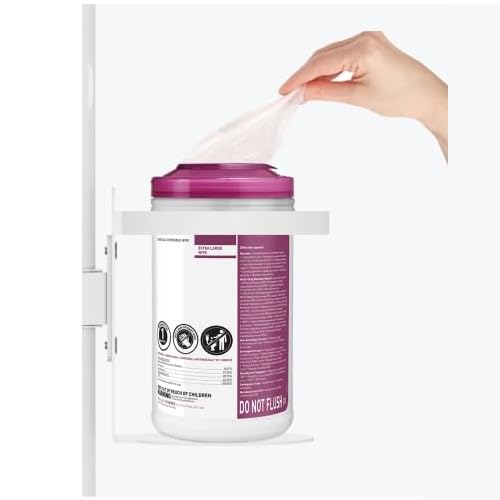 Mount Plus White Universal Medical Wipe Holder Installed on Mobile Cart Pole | Heavy Duty Wall Mount Good for Kitchen Bathroom Household Office