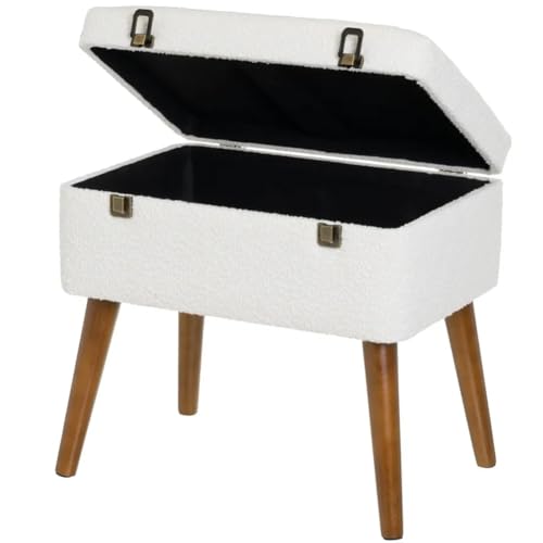 BAKAJI Puf contenedor forma maleta abatible taburete taburete taburete de tela diseño moderno con bisagras cierre tamaño 50 x 35 x 46 cm (Ecru)