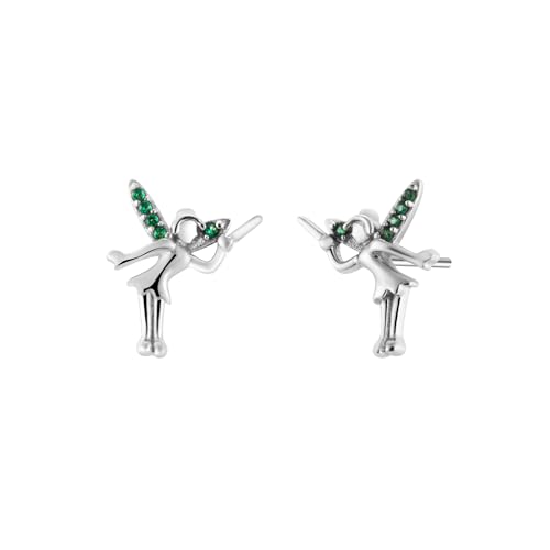 Tinkerbell Green Crystal Fairy Stud Earrings with 925 Sterling Silver Posts Jewelry For Her Women