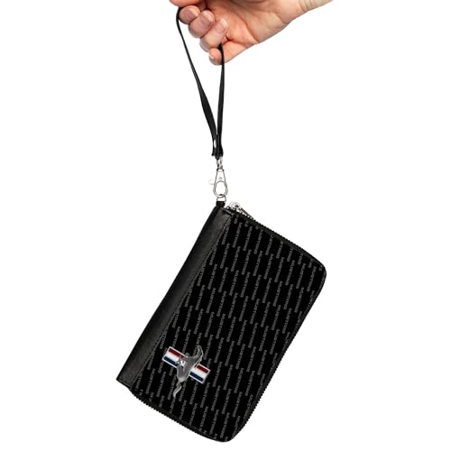 Ford Wallet, Zip Around, Ford Mustang w/Bars CORNER w/Text Black, Vegan Leather2