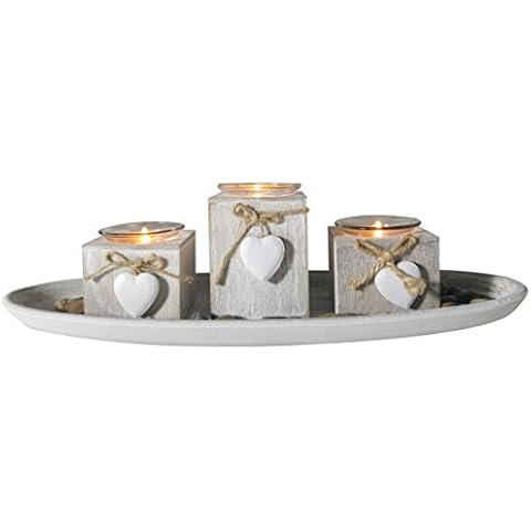 khevga Shabby Chic Grey Provence Heart Tealight Holder set of 3 (Grey) Cover