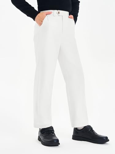 Haloumoning Boys Dress Pants Kids Slim Fit Elastic Waist Uniform Trousers with Pockets 5-14 Years3