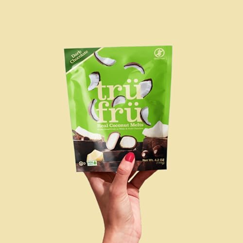 Tru Fru Real Coconut Melts Hyper-Dried Fresh in White & Dark Chocolate, Premium Gourmet Freeze Dried Fruit Snack, 4.2 oz