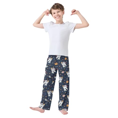 ZZXXB Space Astronaut Panda Boys Long Pants Soft Trousers Elastic Waist Kids Lounge Bottoms with Pockets S-XL2