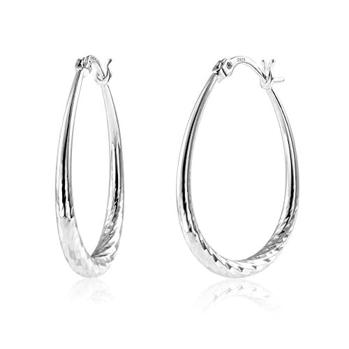 ASH'S CHOICE Argent Sterling 925 Boucles d'oreilles Créoles, Ovales, Hypoallergénique pour Femmes