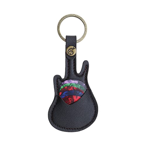 Llavero de cuero con 5 púas de guitarra, con forma de mini púas, para amantes de la guitarra, hombres, mujeres, color negro