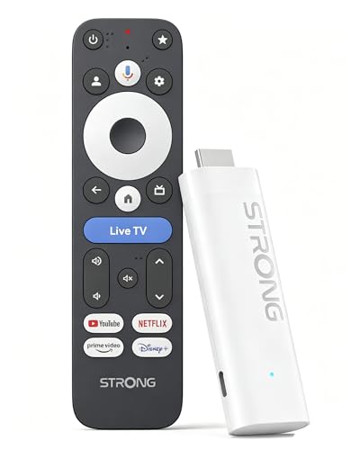 STRONG Leap-Nova-X TV Stick (Android 14), 2 Go RAM + 32 Go ROM, 4K UHD, Dolby Vision & Dolby Audio,Connexion WiFi 6 - Commande Vocale et Plus de 5000 Apps - Blanc