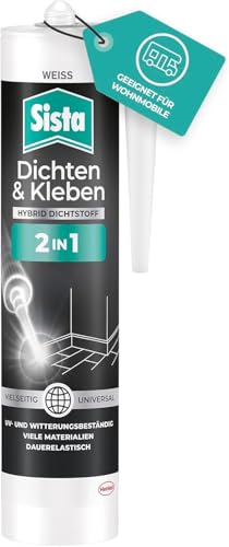 Sista Pattex Dichten & Kleben 2-in-1 Hybrid Dichtstoff, Klebstoff und Dichtmasse in einem, witterungsbeständige Fugenmasse, Dichtmasse für viele Materialien*, 1x280ml Kartusche, weiß