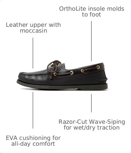 Image of Sperry Men's Authentic Original 2-Eye Leather Boat Shoe, Black /Amaretto, 9.5 W