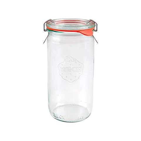 WECK 975 340ml Cylindrical Storage Jar Including Glass Lid, Seal & Clamps for Sourdough, Preserving, Canning, Yoghurt, Kimchi, Jam Cover