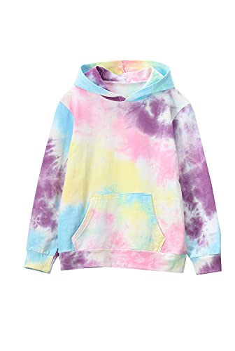 Image of Deeorla Little Boys Girls Cotton Tie Dye Hoodies Long Sleeve Pullover Sweatshirts for Big Kids 5-15Years