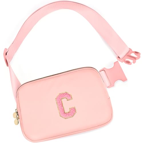 Image of mibasies Initial Fanny Pack for Girls, Birthday Gifts for 4 5 6 7 8 9 10 11 12 13 Teen Girl - Cute Personalized Trend Stuff - Peach C