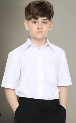 Image of Boys White School Uniform Shirt | Half Sleeve Cotton Blend Formal School Shirt for Boys | Regular Fit Collared Button-Down Uniform Shirt