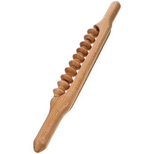 Milisten Masajeador Corporal de Madera Diseño de Cuentas en Dos 20 Perlas Carbonizadas Palo de Masaje de Haya Pequeño y Portátil para Aliviar Fatiga y Uso en Spa y Hogar