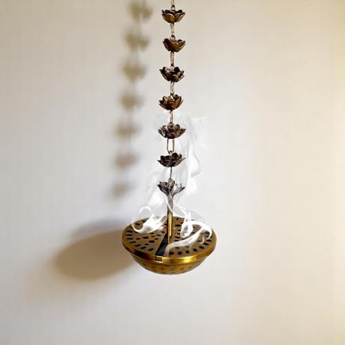 Image of Flower Hanging insence Burner | Dhuna Loban Burner Dhooni Dhoop Dhuni |Hanging Dhoop Batti Agardan Hanging Decor (Pack of 1) (Brass Antique)