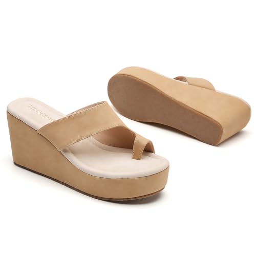 Image of Tilocow Wedge Bunion Sandals for Women Platform Slipper High Heel Wedge Flip-Flop Light Weight Ladies Shoes