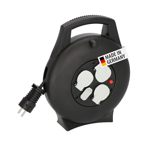 Brennenstuhl Vario Line Kabelbox 3-Fach mit USB/Mini-Kabeltrommel für den Innenbereich (Indoor-Kabeltrommel mit USB-Ladefunktion und 10m Kabel Made in Germany) schwarz