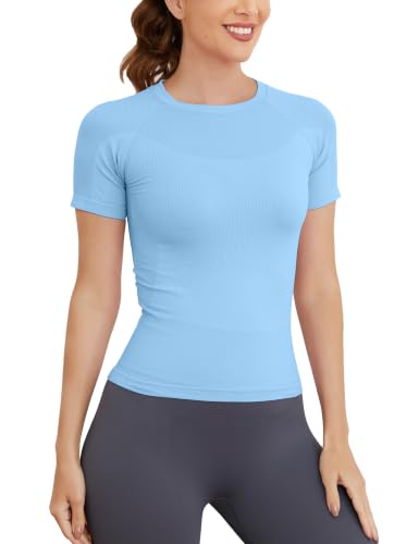 Image of MathCat Seamless Workout Tops for Women Short Sleeve T-Shirt