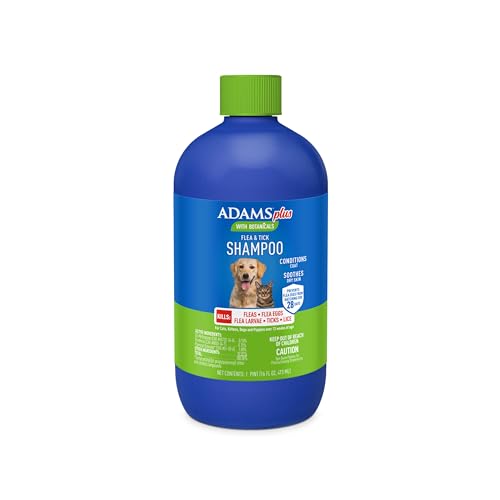 Image of ADAMS Plus Botanicals Flea & Tick Shampoo with Precor for Dogs, Cats, Puppies & Kittens, Flea Shampoo to Treat Infestations, Kills Eggs & Lice, Cleans and Conditions Coat, Plant-Based, 16 Ounces