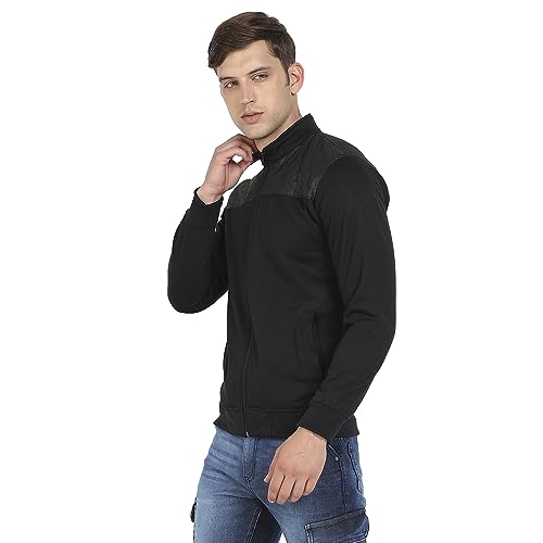 Image of Campus Sutra Men's Black Zip-Front Jacket With Quilted Detail For Casual Wear | High Neck | Long Sleeve | Zipper Closure | Cotton Jacket Crafted With Comfort Fit For Regular Wear