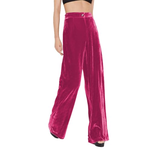 OBEEII Velvet Wide Leg Pants for Women High Waisted Pants Flowy Velvet Pants Casual Fall Winter Trousers with Pockets