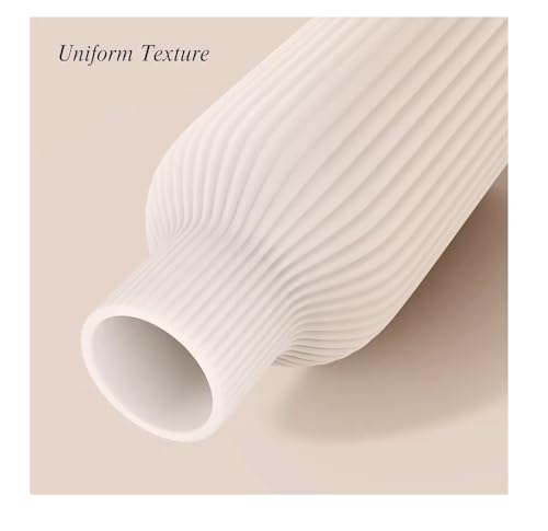 Image of SPHINX Ribbed Pipe Ceramic Vase, Flower Vase, Pampas Grass Vase, Vase for Money Plant Live Plants for Home, Office, or Gifts NO Flowers- (SN-White 8.5 Inch)
