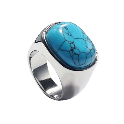 Bague acier inoxydable homme sertie d'une pierre ovale élégante