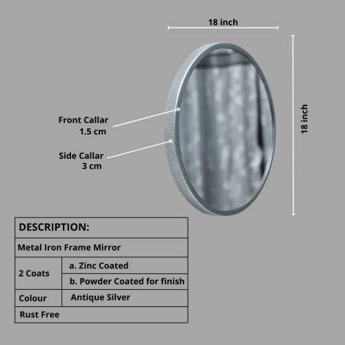 Image of Quality Glass Metal Frame Round Wall Mirror Royal Mirror Home Decorative Mirror Modern Mirror Living Room Mirror Wall Mirror Bathroom Mirror Size 18x18 inches Color Silver MF 36
