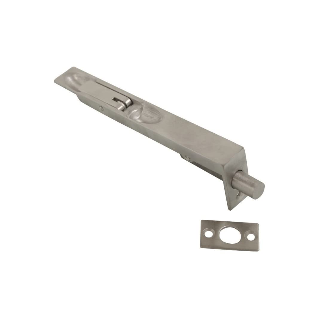 Vibe Flush Bolt 150mm on Satin Chrome, Surface Mounted Door Bolt, Sliding Door Lock, Lock Bolts for Securing Internal Doors for Bedrooms, Bathrooms, Storage Units and Cupboards