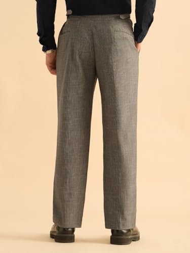 Image of The Souled Store: Gurkha Pants Men and Boys Solid Polyester Blend Straight Fit Adjustable Waistband 4-Way Stretch Wrinkle Resistant Pleated Front Trousers