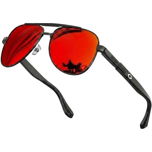 grinderPUNCH Polarized Aviator Sunglasses Men Women Retro Vintage Square Pilot Sun Glasses UV400 Protection (Gloss Red)
