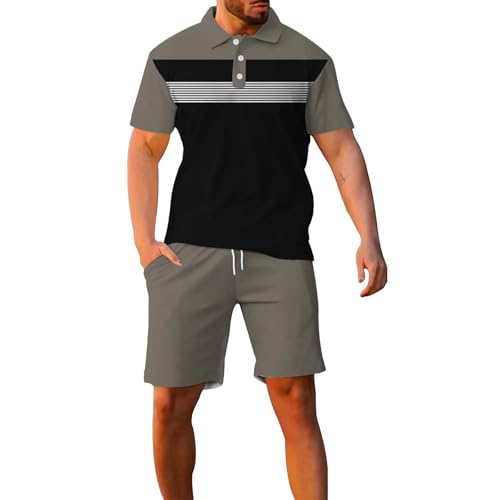 Maskjuwio Conjuntos de ropa para hombre, polos y pantalones cortos, conjuntos de dos piezas, traje deportivo de manga corta con botones, con bolsillo y cordón, chándal con solapa, chándal cómodo de