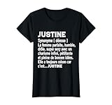 Définition du dictionnaire prenom Justine. Un cadeau avec prenom femme pour fête d'anniversaire ou noël, offrez ce cadeau unique et plein d'humour à Justine qui porte son prénom et un message drôle pour lui faire une belle surprise.