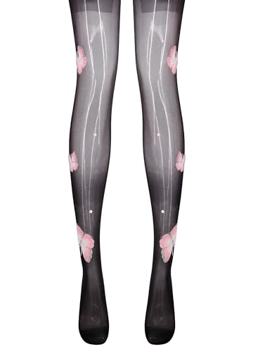Image of Erinaco Women's Flower Pattern Sheer Footed Pantyhose Control Top Tights Stockings with Reinforced Toes