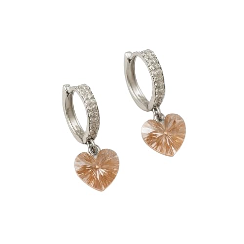Image of Silver Golden Color Heart Drop Earrings
