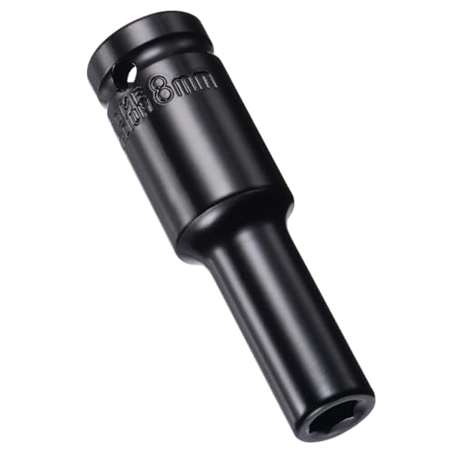 MACHSWON 2Pcs 1/2 Inch Drive - 8mm Deep Impact Socket with 6 Point Design, Heat-Treated Cr-V Steel 78mm Length, Metric Sizes