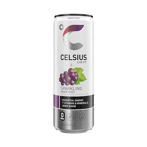 CELSIUS Zero Sugar Sparkling Grape Rush Fitness Drink, Pack of 12,12oz
