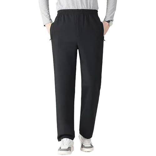 Qolkmuiy-GJ Mens Soft Elastic Bottom Sweatpant Athletic Lounge Yoga Trousers Casual Cotton Jogger Straight Pants (Black,34)