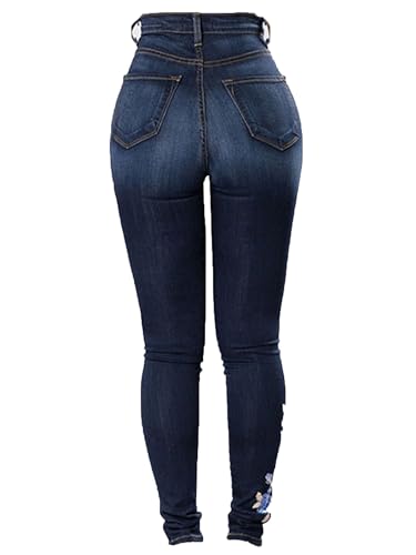 Andongnywell Women Stretch Jeans Embroidery Rose High Waist Butt Lift Denim Pants Flower Sexy Skinny Jegging Jeans3