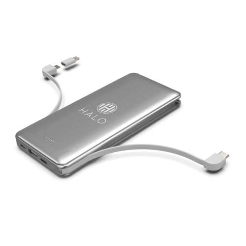 HALO 10K mAh Power Bank w/Integrated Cables & Fast Charging - Silver