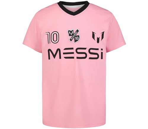 Image of Messi Boys' Lifestyle Short Sleeve Top, Loose-fit V-Neck Shirt with Logo, Comfortable