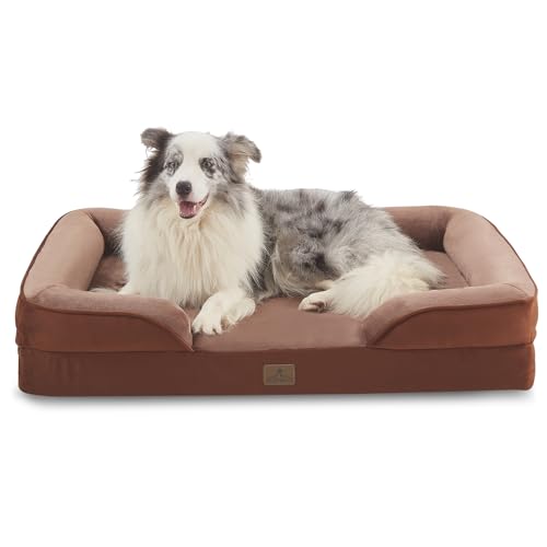 Image of Bedfolks Orthopedic Dog Bed, Big Waterproof Dog Sofa Bed for Large Dogs, Egg Foam Pet Couch Bed with Removable Washable Cover and Nonslip Bottom, Brown