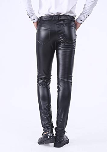 Idopy Men`s Business Slim Fit Five Pockets Faux Leather Pants Jeans (W36, Black) #TOP3