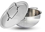 Nobel Stainless Steel Deep Kadhai with Lid, Triply Construction, Induction Compatible, Silver (24 cm - Extra Deep Wok- Kadai)