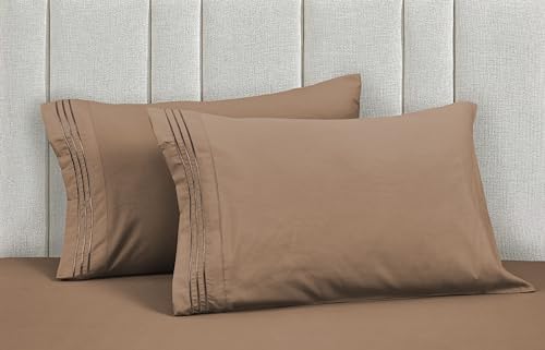 Mocassi Pillowcases 1800 Premium Hotel Quality - Easy Care, Smooth Weave, Wrinkle and Stain Resistant, Easy Slip-On, 2-Piece Set, Standard/Queen Pillowcase, Taupe