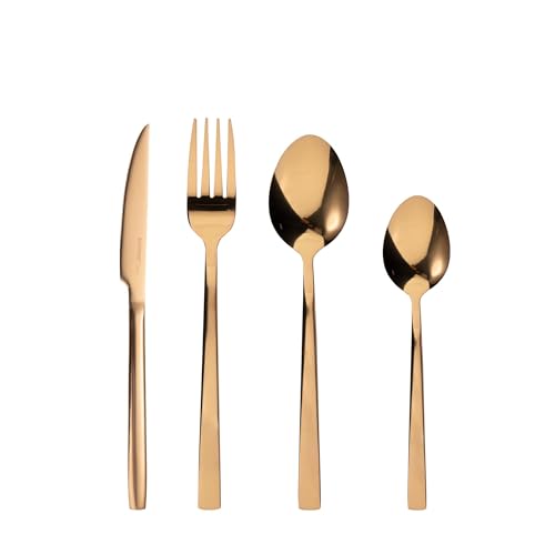 BERGNER SOFIA BG, Cubertería de acero inoxidable de 16 piezas, Incluye 4 cuchillos, 4 tenedores, 4 cucharas, 4 cucharillas, Acabado cobre